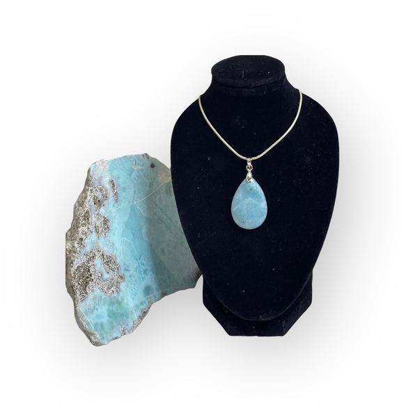 new Larimar ☀︎︎ Crystal Briolette Teardrop Stone Necklace ☀︎︎ Sterling Silver - Picture 6 of 15